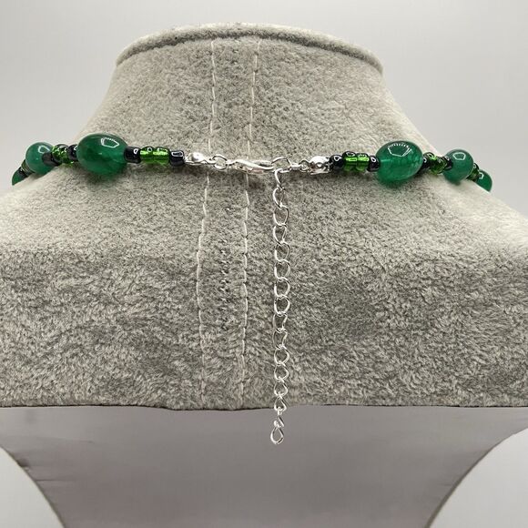 Earth Mined Emerald Green Gemstone Beaded Necklace Statement Boho Ethnic Elegant - Picture 5 of 7